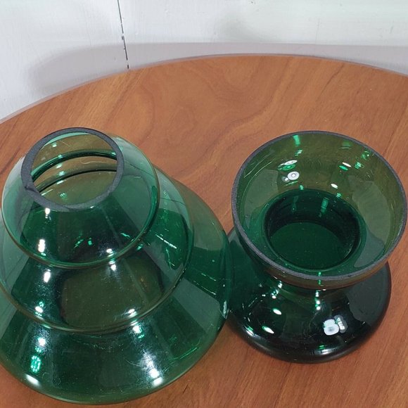 2 pc Hand Blown Green Glass Christmas Tree Candle Holder votive Elements 6.25" - Picture 4 of 11